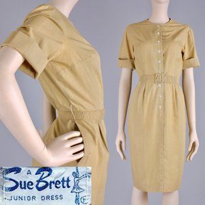 M Vintage 50s Tan Pencil Casual Simple Dress